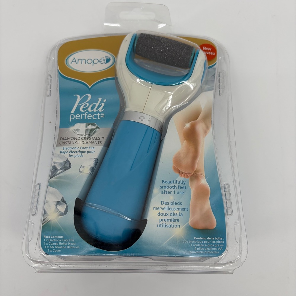 Amope Pedi Perfect Electronic Foot File Diamond Crystals Blue White New Sealed